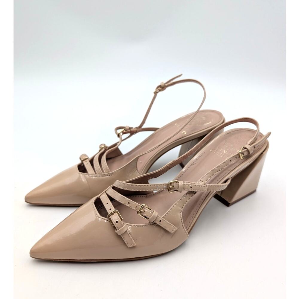 Vince Camuto Serfina Block Heel Pump Women's Pointed Toe Beige Size US7.5 EU38